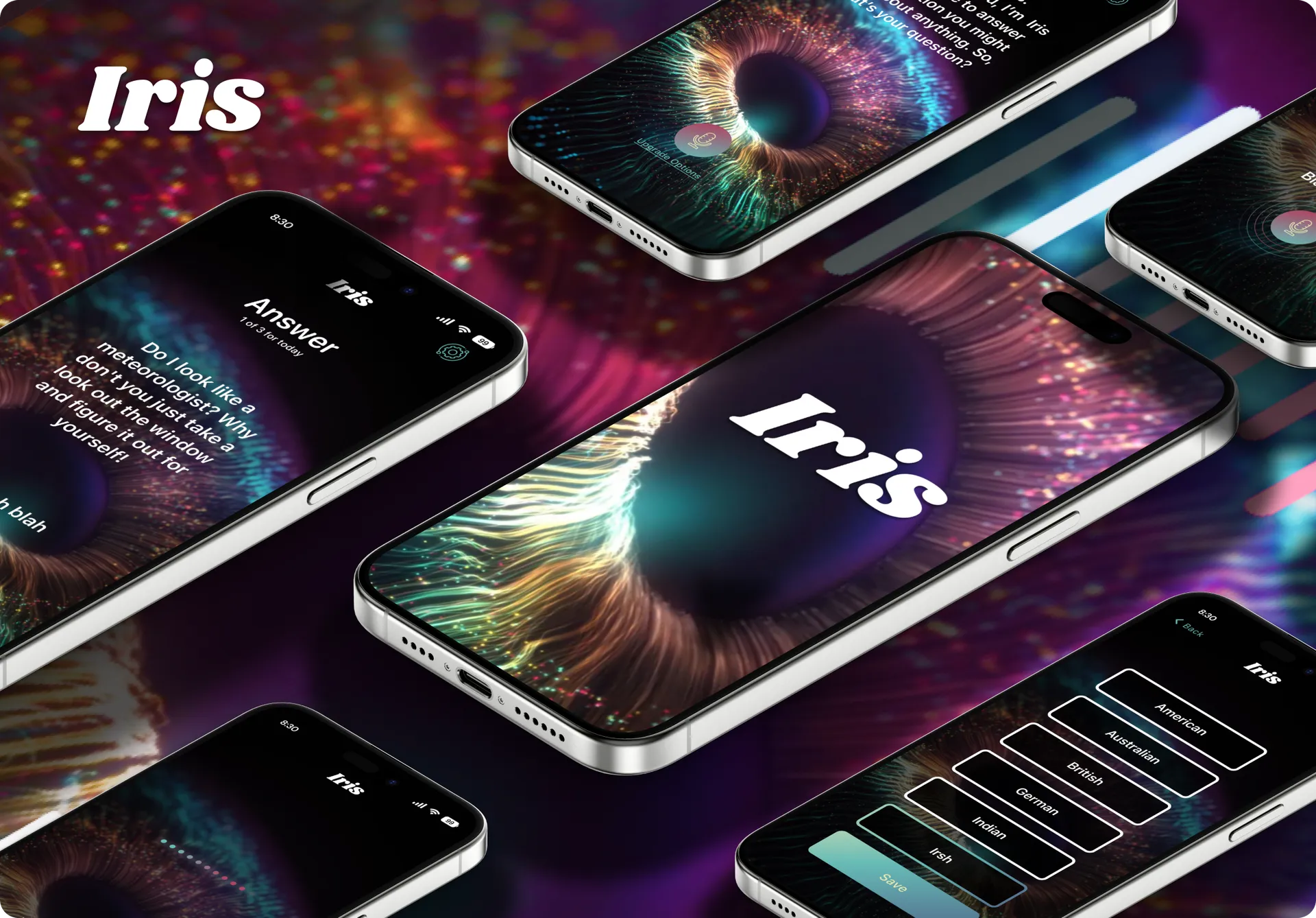 Iris — AI Voice Assistant App | Dark Mobile UI